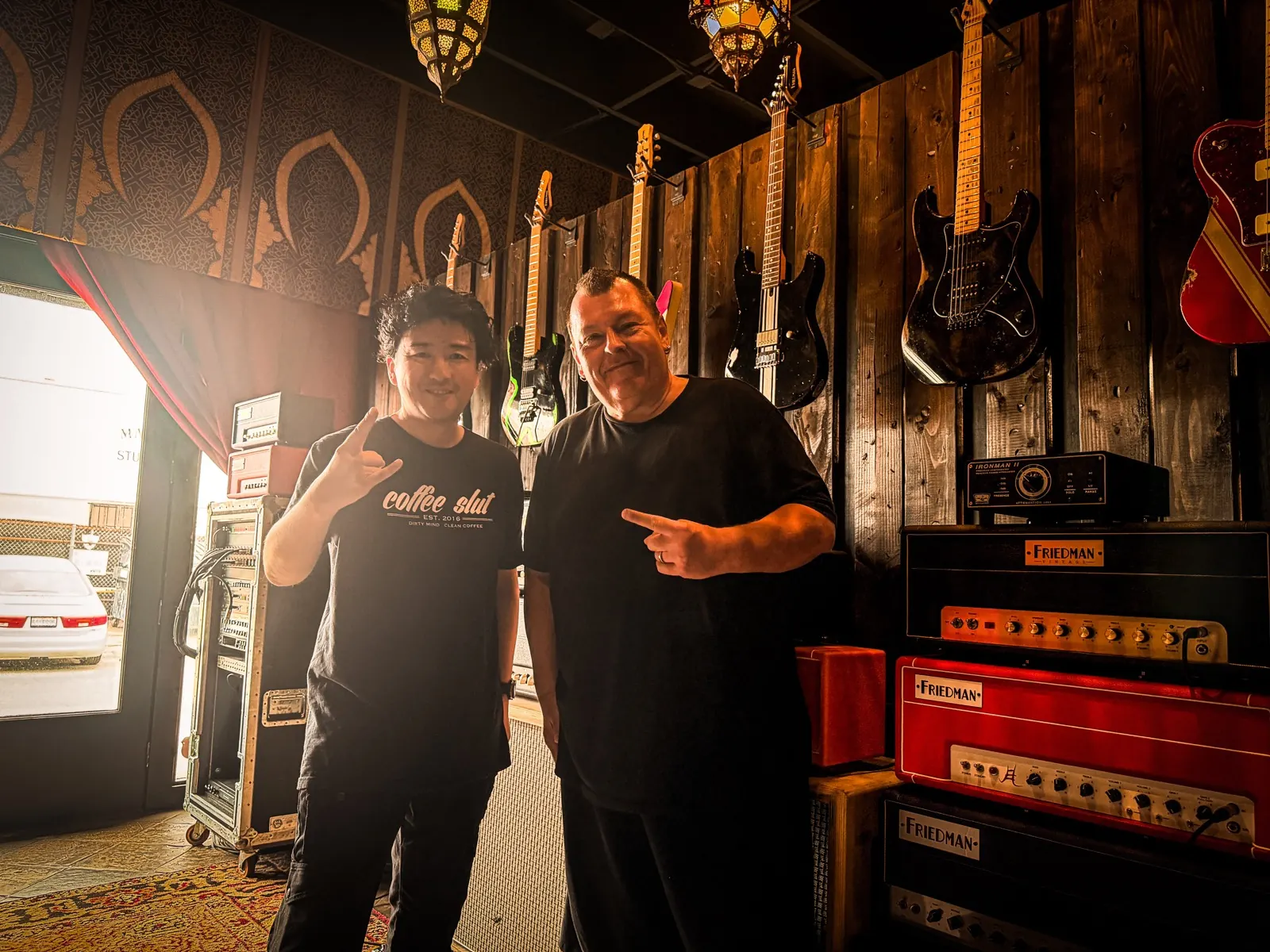 Masaki Murashita with Dave Friedman, who lent amplifiers for the video shoot in Los Angeles